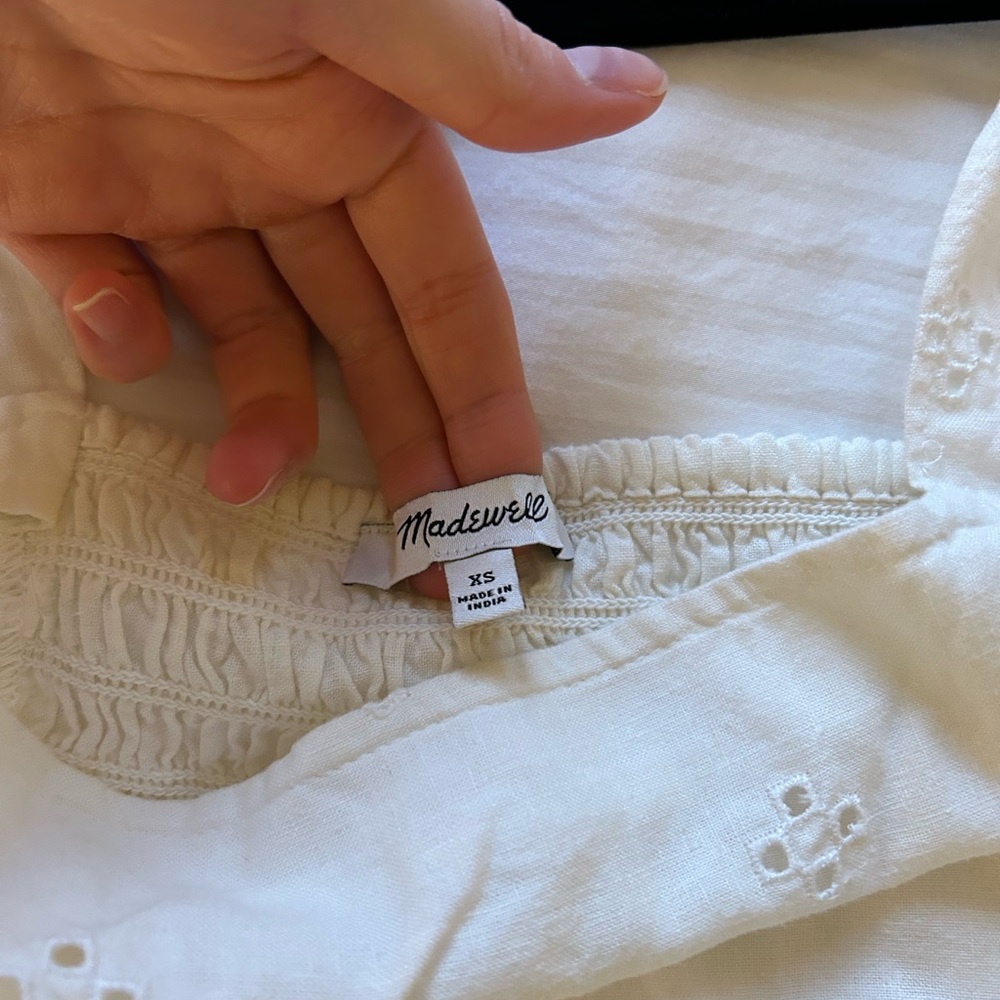 Madewell White Embroidered Peplum top